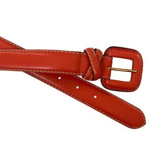Vintage Orange Leather Belt Womens Medium Large Covered Buckle Made In France